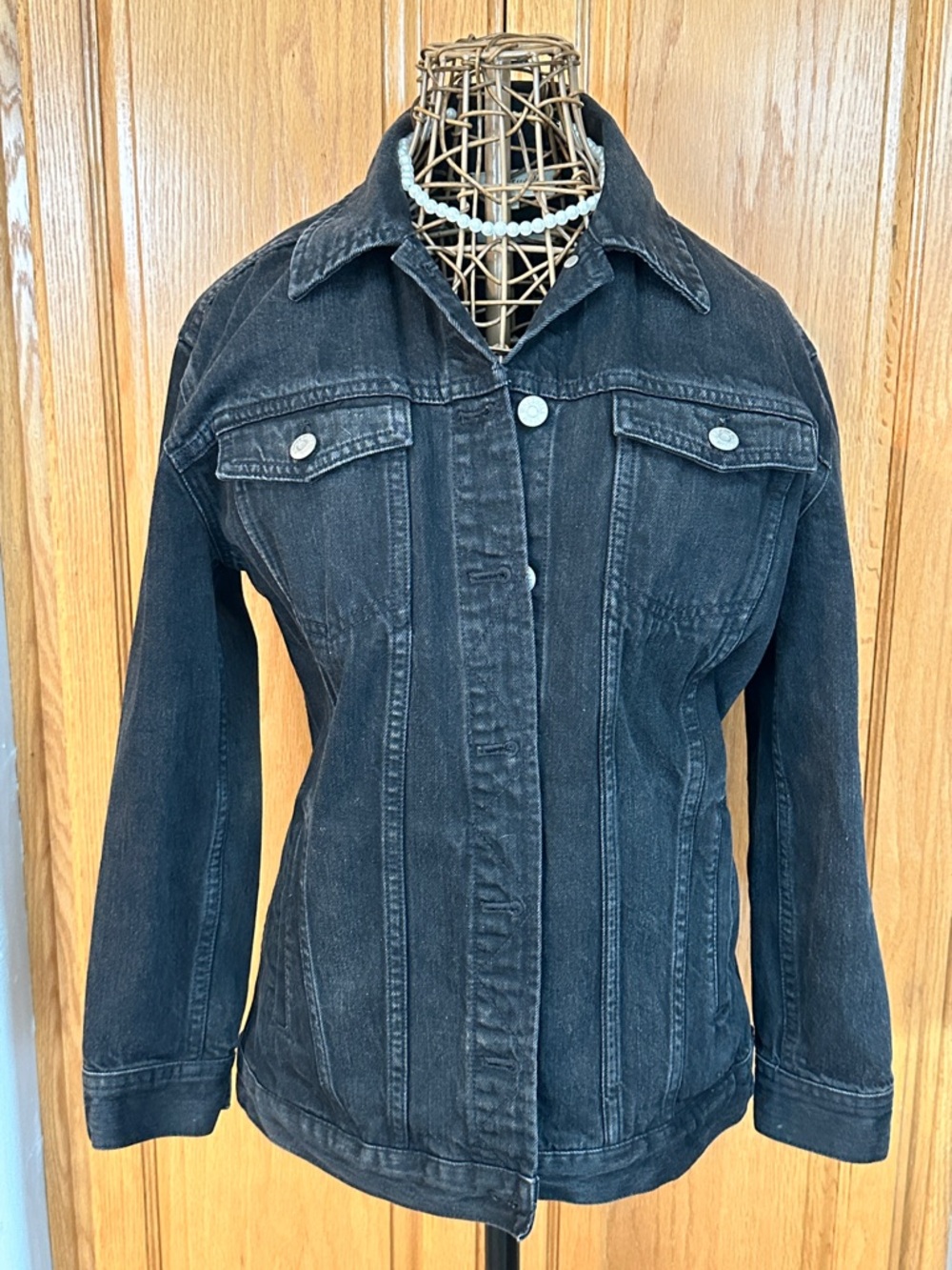 Madewell Black Washed Oversized Denim Jacket - Women's Trucker, size small